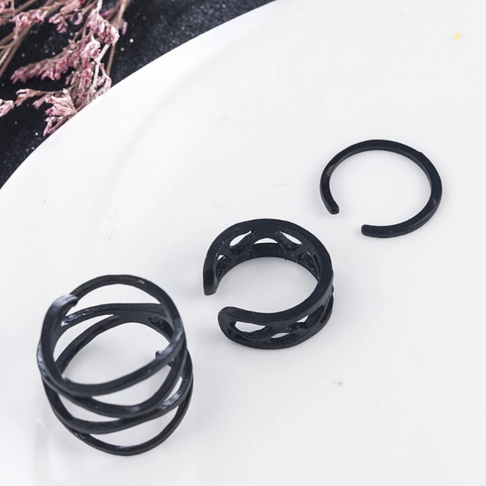 🆕 Black 3 Midi Knuckle Ring Set - Picture 3 of 4